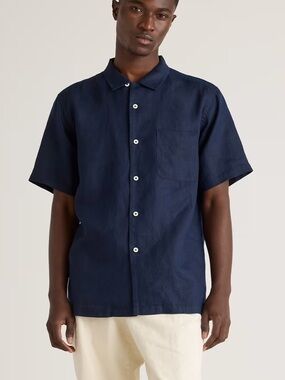 Men's Quince 100% European Linen Camp Shirt Navy Size Medium